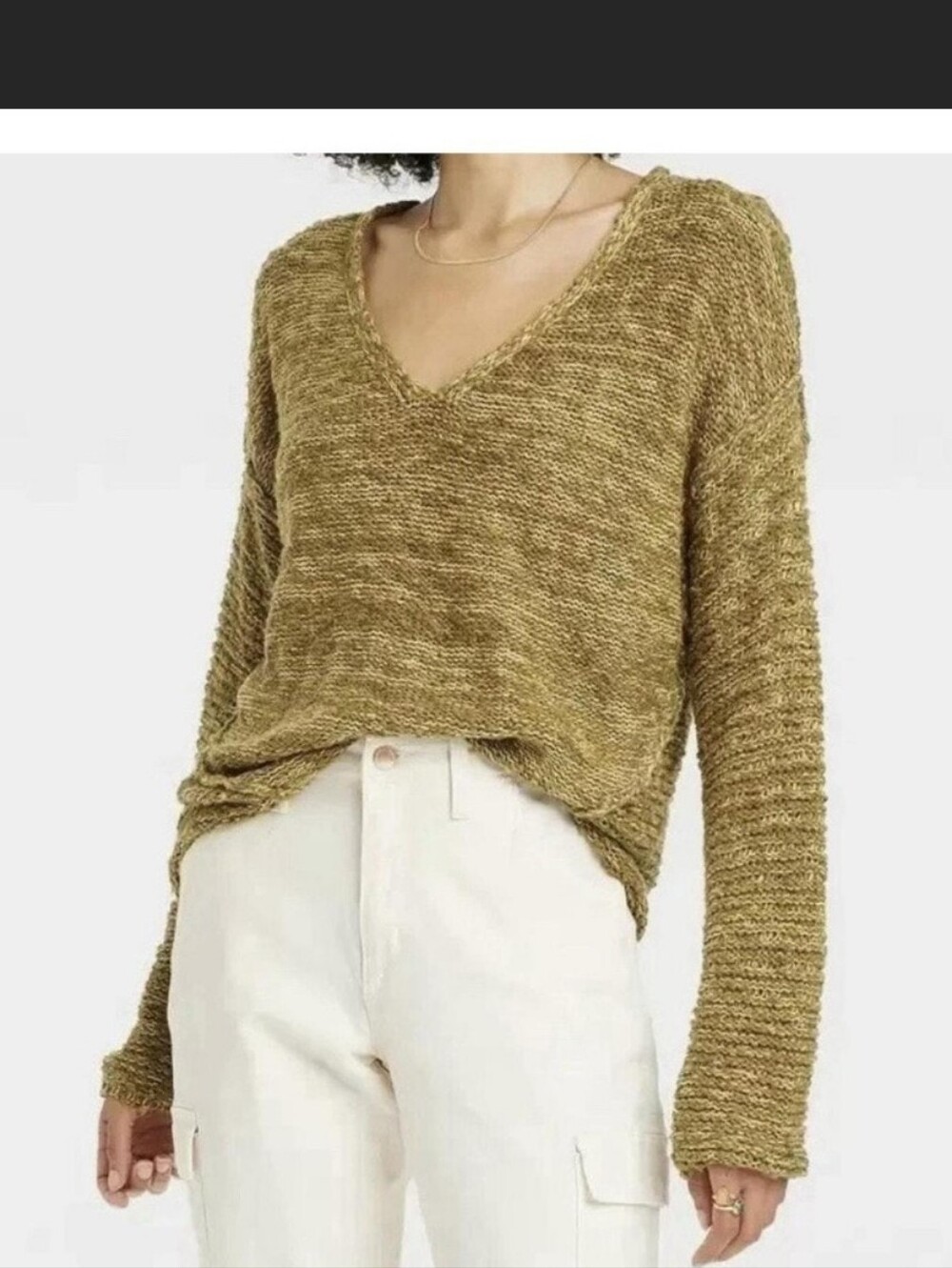 Universal Thread Olive Green Marled V Neck Sweater Size Small Boho COTTON